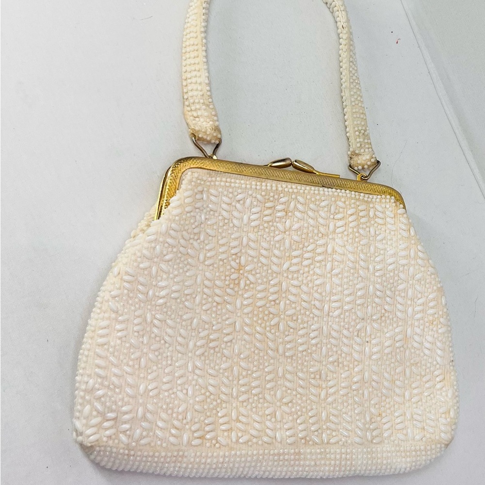 Vintage Cream‎ Beaded Clutch with Gold Frame